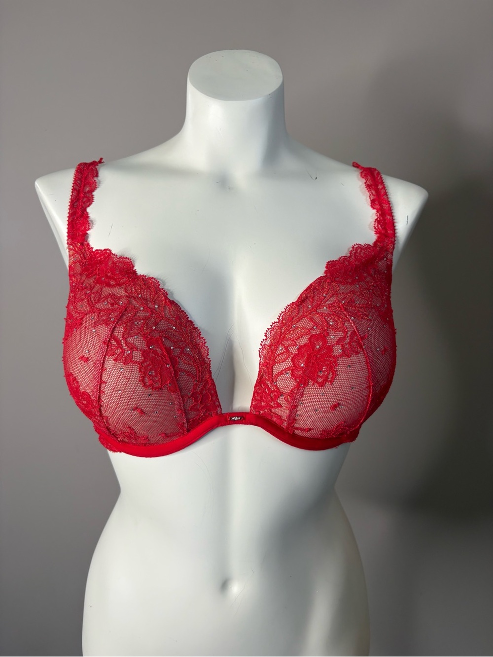 Victoria's Secret Red Lace Plunge Bra Size 36D
